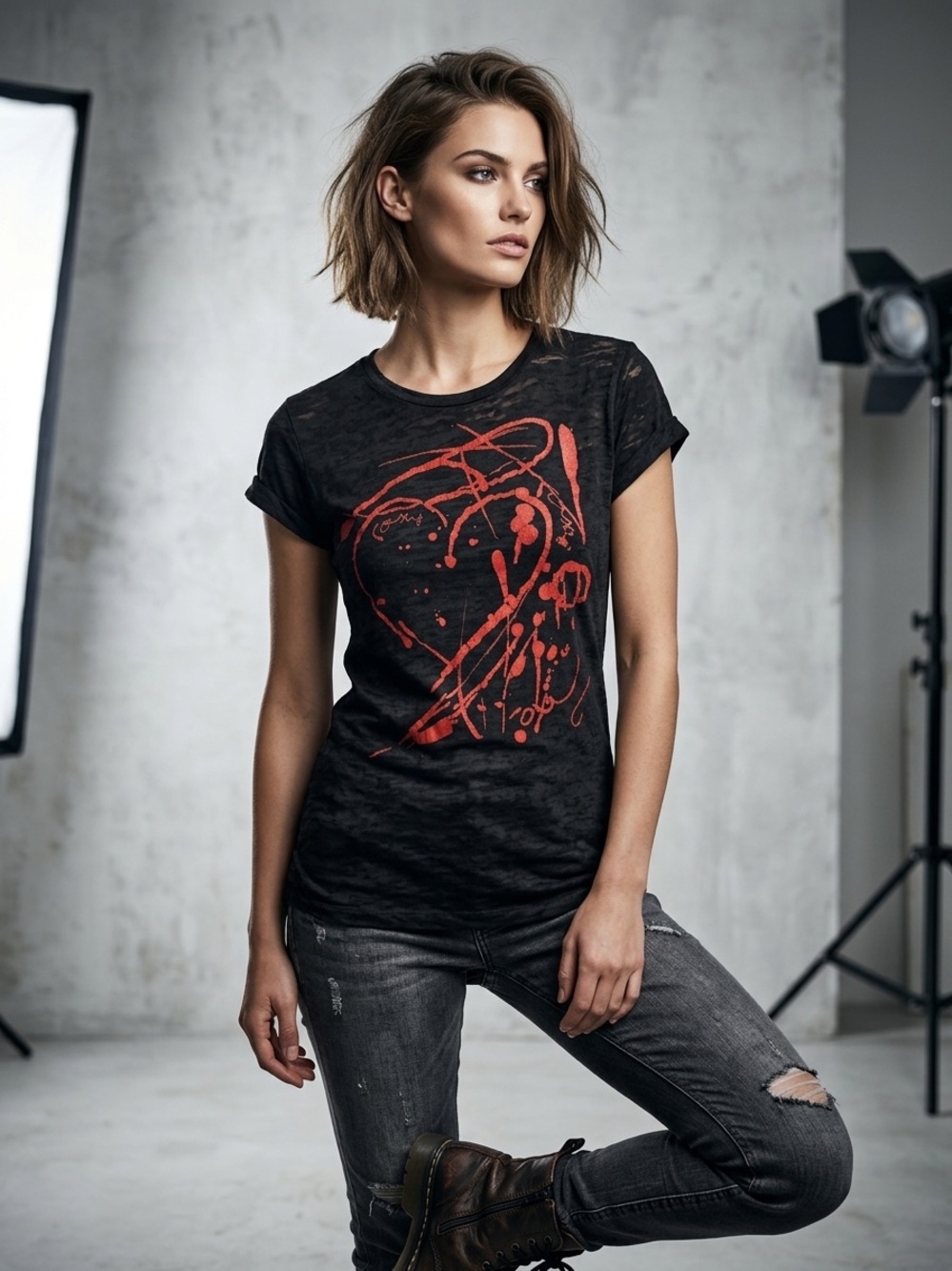 Roxy Black Short-Sleeve Tee with Red Graphic